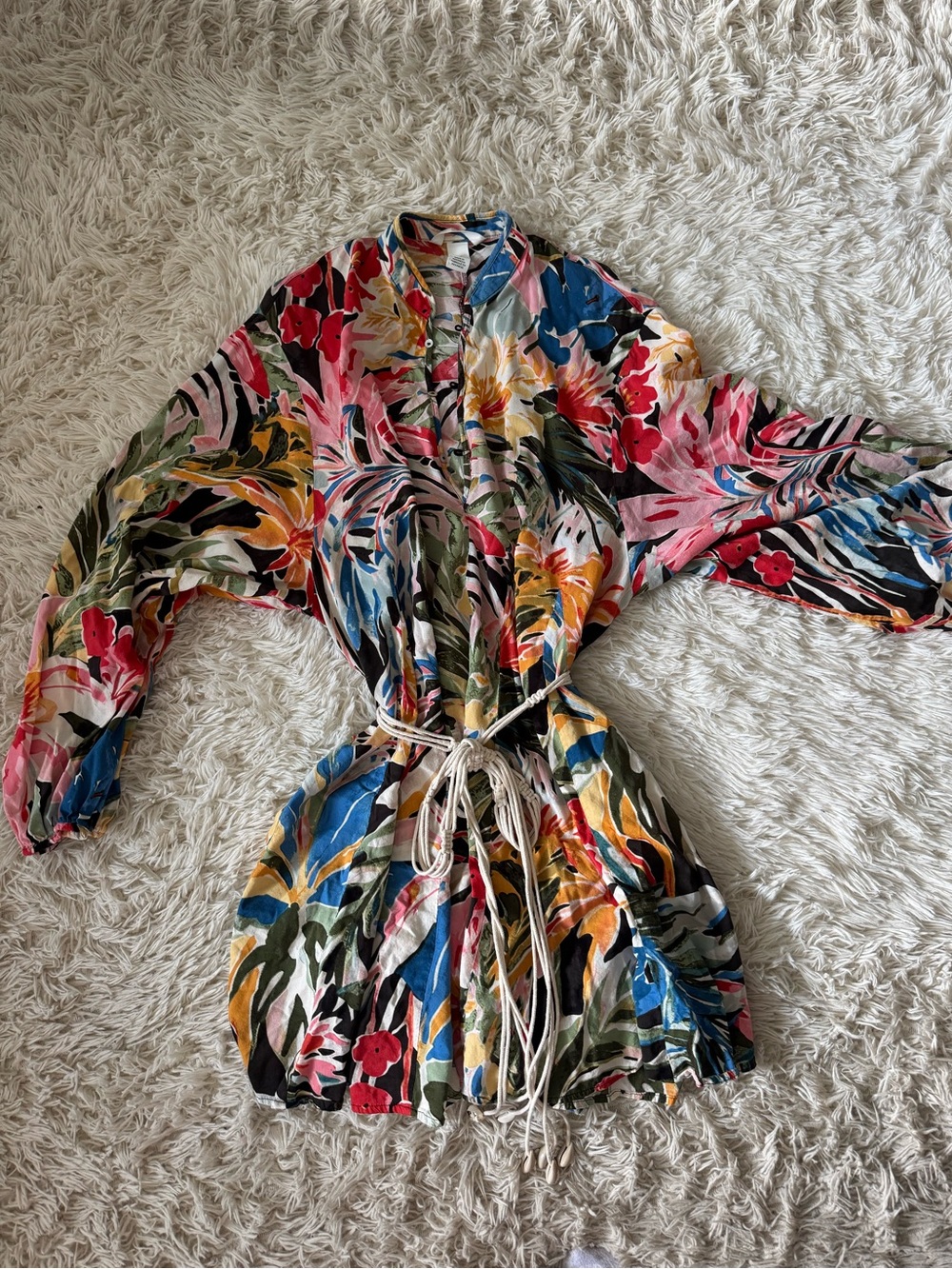 H&M Tropical floral print dress drawstring waist boho mini